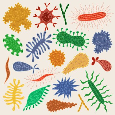 Cartoon various microbes clipart