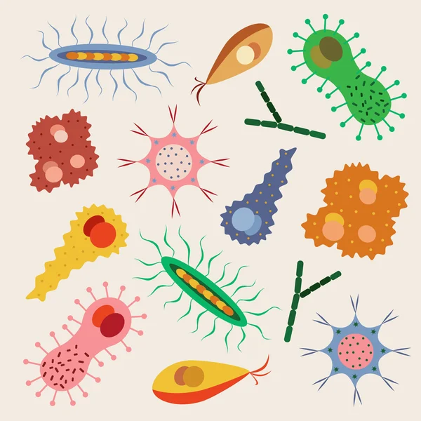 様々 な微生物を漫画します。 — ストックベクタ