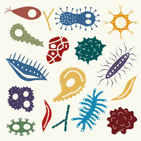 Kartun berbagai mikroba - Stok Vektor