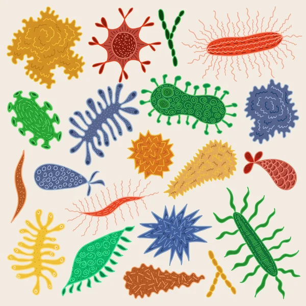 Мультфильм различных микробов — стоковый вектор
