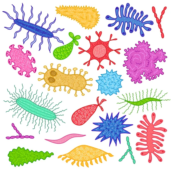 Dibujos animados varios microbios — Vector de stock