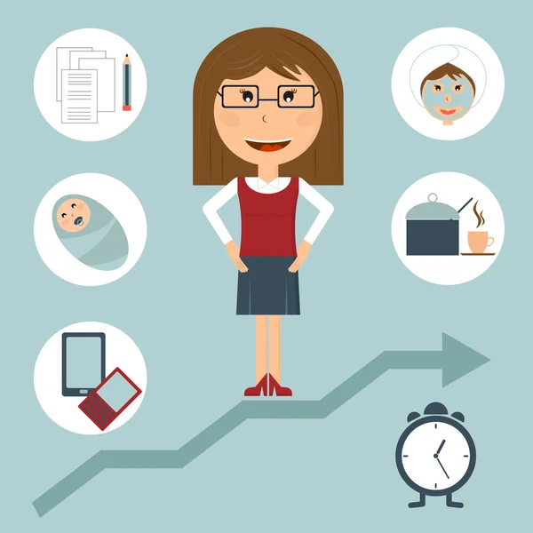 Mujer de negocios haciendo muchas tareas — Vector de stock