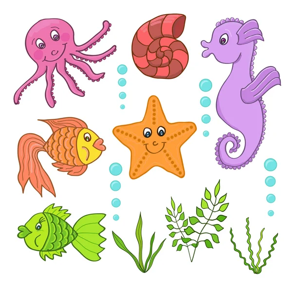 Illustration of the sea creatures — Stock Vector