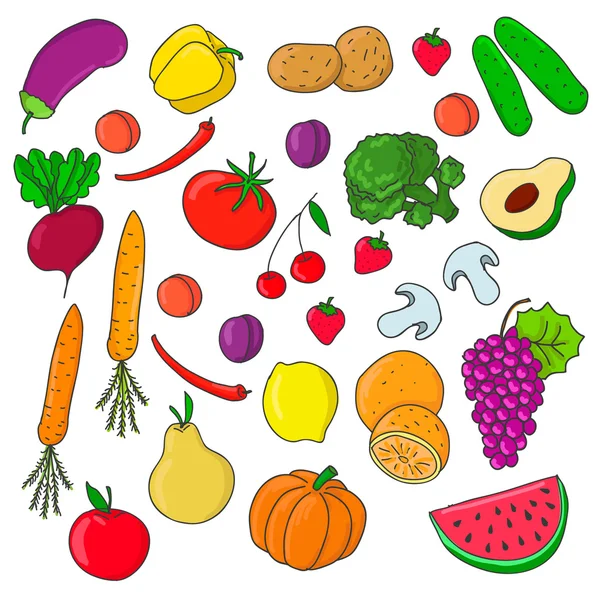 Set van groenten en fruit — Stockvector