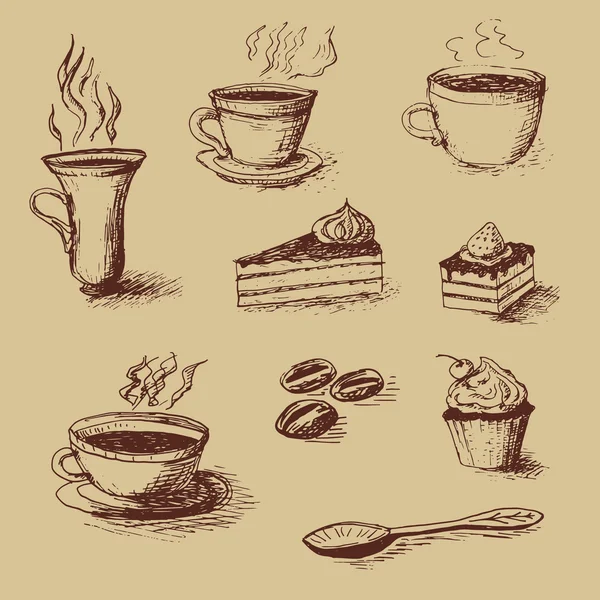 Ensemble de café dessiné à la main — Image vectorielle