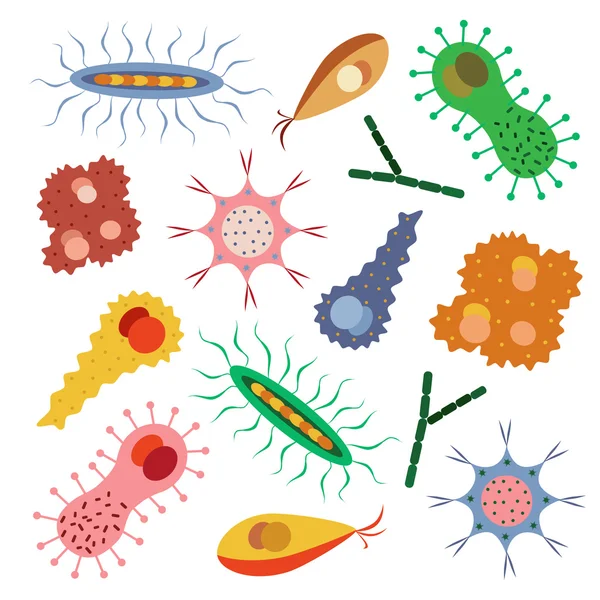 Мультфильм различных микробов — стоковое фото