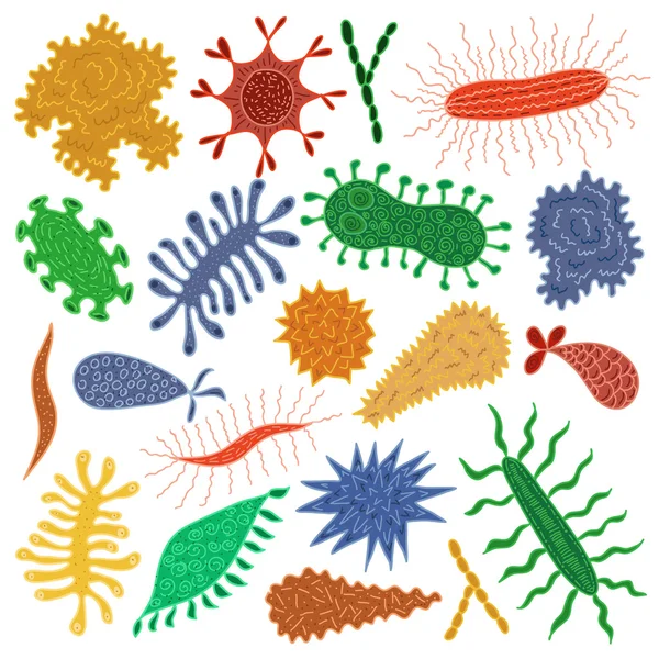 Cartone animato vari microbi — Foto Stock