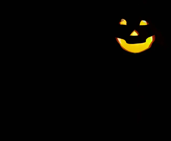 Halloween pumpkin creepy face glowing in the dark. Funny Halloween minimal decoration concept on black background