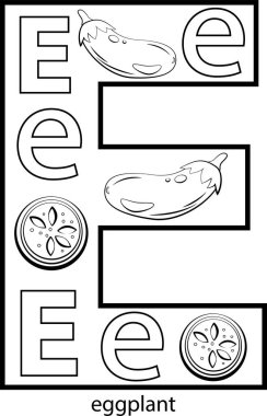 meyve ve sebzelerle dolu çocuk alfabesi boyama kitabı