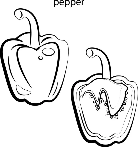 Пеппер Книга Раскраски Алфавита Фруктами Овощами Черно Белые Изображения Фруктов — стоковый вектор