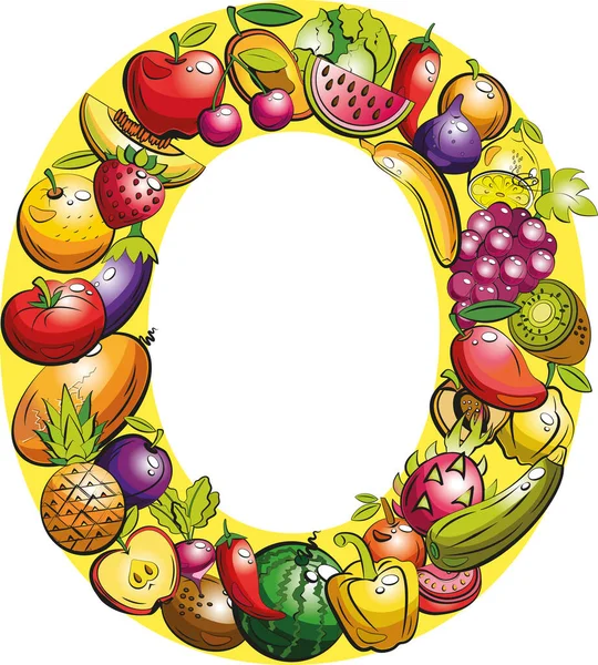 Brev Fruktbokstäver Kollage Färgade Frukter Och Grönsaker Bokstaven Alfabetet — Stock vektor