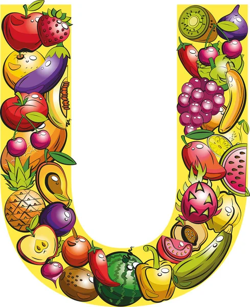 Letter Fruitbrieven Collage Van Gekleurde Groenten Fruit Letter Van Het — Stockvector