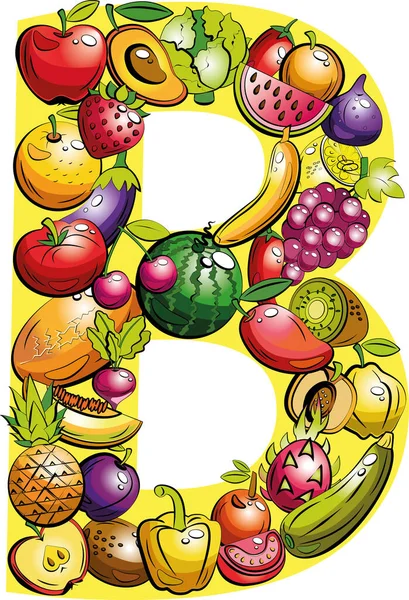 Letter Fruitbrieven Collage Van Gekleurde Groenten Fruit Letter Van Het — Stockvector