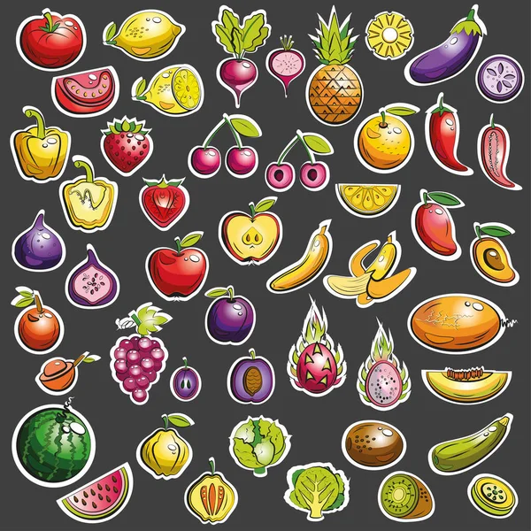 Color Fruits Vegetables — Stock Vector