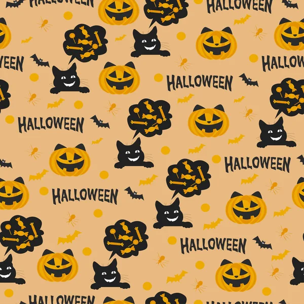 Halloweenských Prázdninách Kočka Dýně Hladkém Vzoru — Stockový vektor
