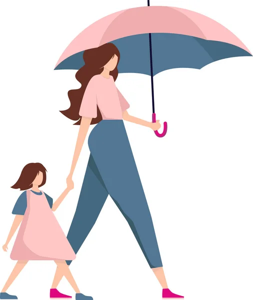 Eine Mutter Mit Einem Kind Unter Einem Regenschirm — Stockvektor