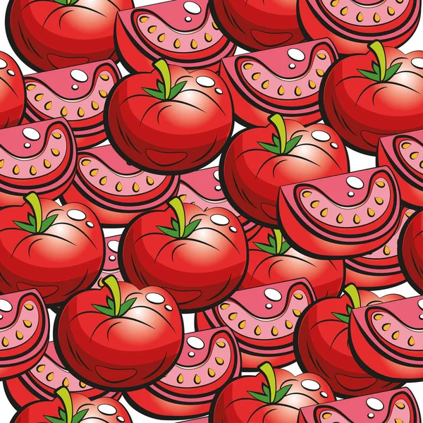 Modèle Tomate Sans Couture Tomates Mûres Rouges Avec Une Tige — Image vectorielle