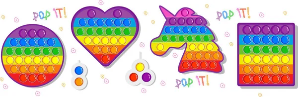 Einfache Grübchen Ein Set Beliebter Popspielzeuge Regenbogenfarben Und Ein Einfaches — Stockvektor