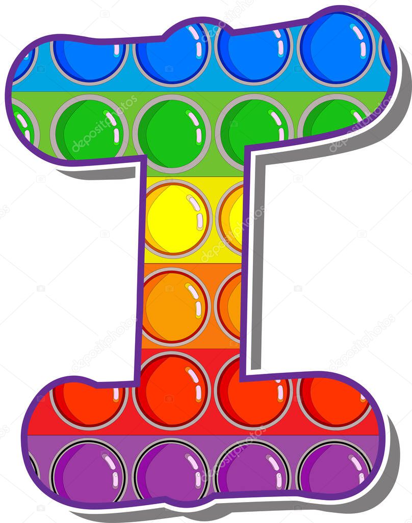 Letter I. Rainbow colored letters in the form of a popular children's game pop it.