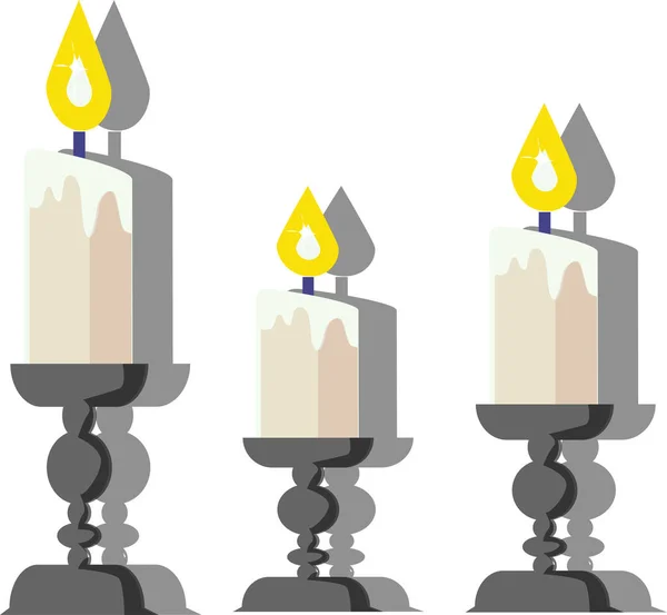 Candles in candlesticks, vintage candlesticks. Fire, romance. — Stock Vector