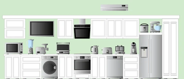 Cocina con electrodomésticos para la cocina — Vector de stock