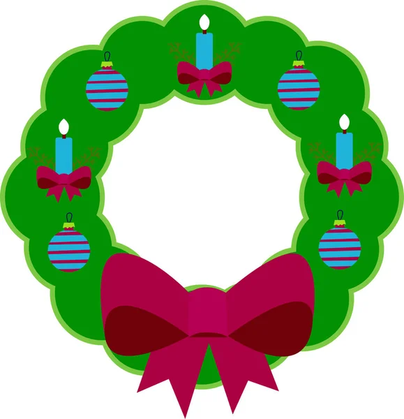 Das Symbol ist ein Weihnachtskranz mit Schleife, Luftballons und Kerzen. — Stockvektor