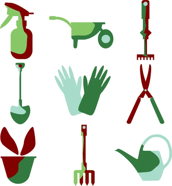 Eine Reihe von Gartengeräten. Geräte für den Garten. — Stockvektor