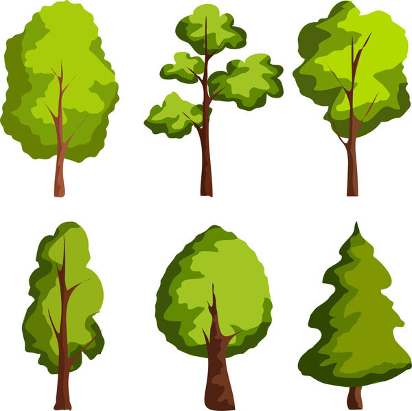 A collection of 6 trees. Healthy lifestyle. Topic of nature