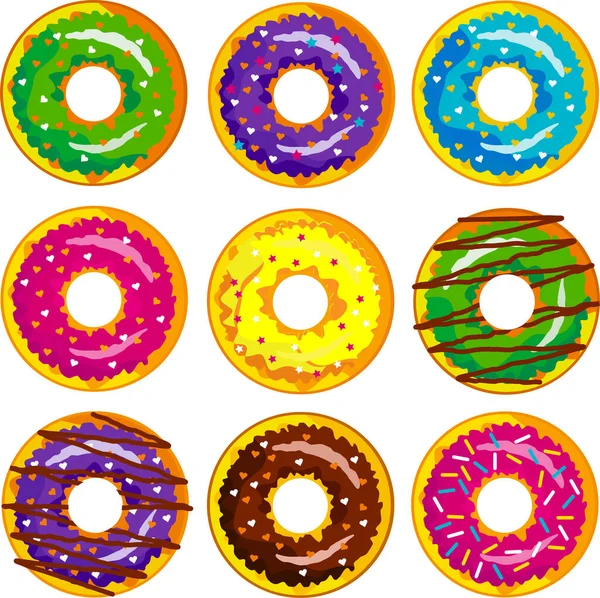 Set schöner Donuts mit bunter Glasur. — Stockvektor