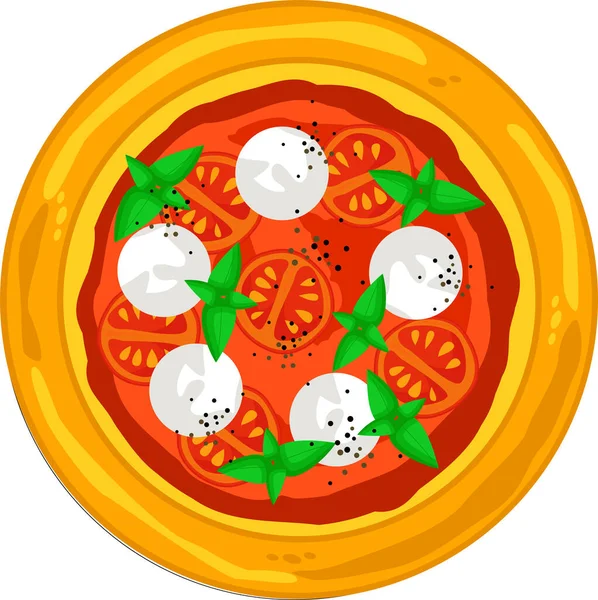 Pizza con mozzarella, albahaca y tomates cherry. — Vector de stock