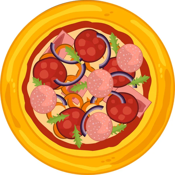 Pizza med mozzarella, basilika och körsbärstomater. — Stock vektor