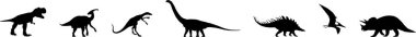 Farklı türde Jurasik dinozorların vektör silueti.
