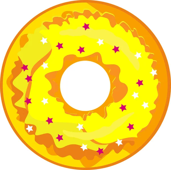 Niedlicher, bunter Donut mit gelber Glasur und buntem Puder. — Stockvektor