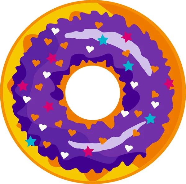 Um donut bonito e colorido com cobertura roxa e pó multicolorido. —  Vetores de Stock