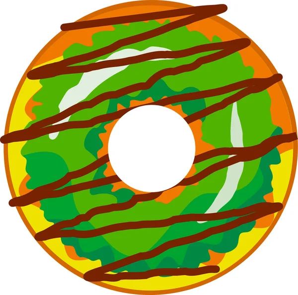 Un donut lindo y colorido con glaseado verde y chocolate con polvo multicolor. — Vector de stock