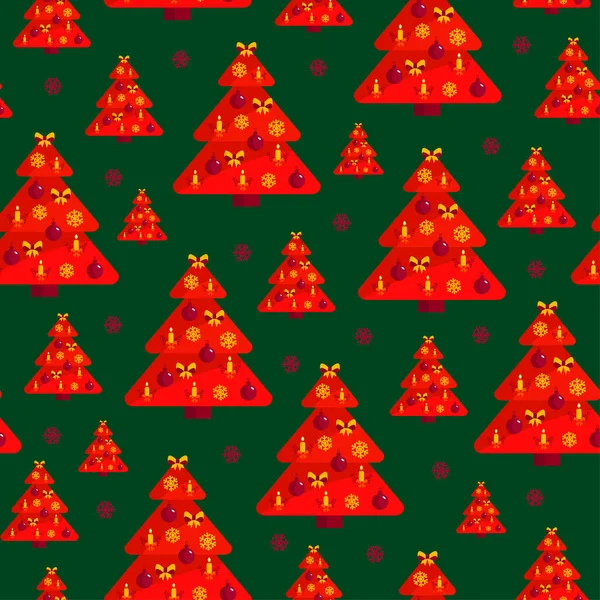 Padrão de Natal sem costura. Árvores de Natal elegantes, fundo verde. — Vetor de Stock