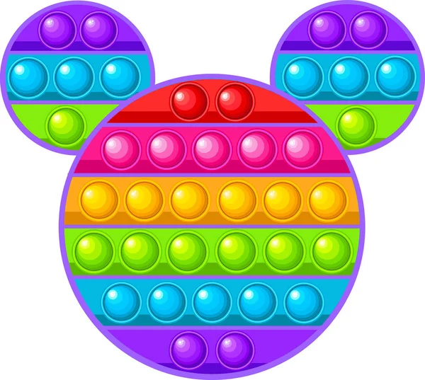 Regenboog mickey anti-stress speelgoed. Maak het open, Eenvoudige Dimpel. — Stockvector