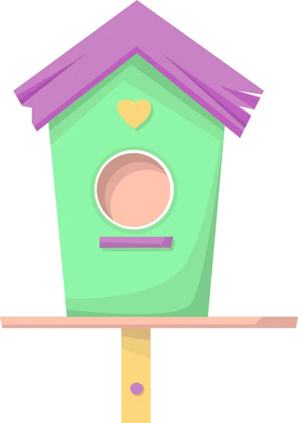 Birdhouse, mangiatoia per uccelli. La birdhouse è verde con un tetto viola. — Vettoriale Stock