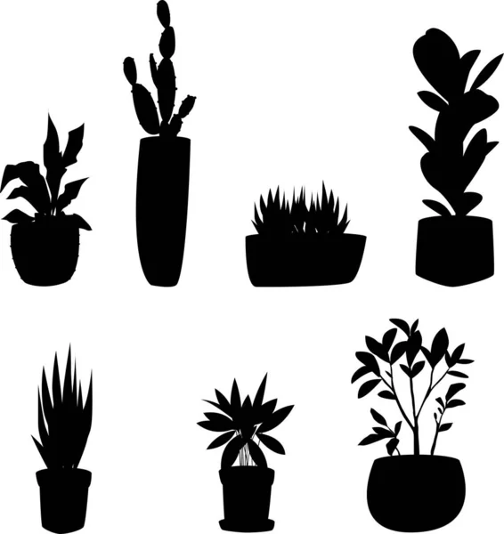 Silhouettes of flowers. Homemade flowers in pots. Royalty Free Stock Illustrations