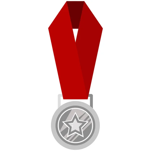 Uma ilustração simples de uma medalha de prata com fitas para os vencedores — Vetor de Stock