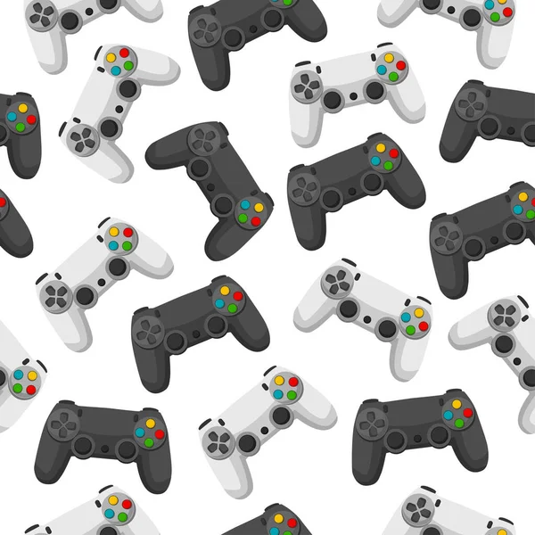 Vector illustratie op een witte achtergrond. Naadloos patroon met spel joysticks. — Stockvector