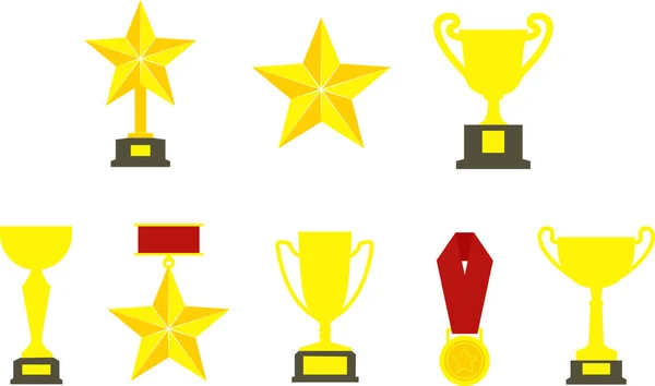 Ícone Vetorial Taça Troféu Medalhas Estrelas Isolado Sobre Fundo Branco —  Vetores de Stock