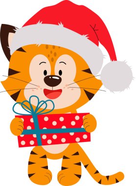 Şirin bir kaplan yavrusu şapkasının içinde duruyor..