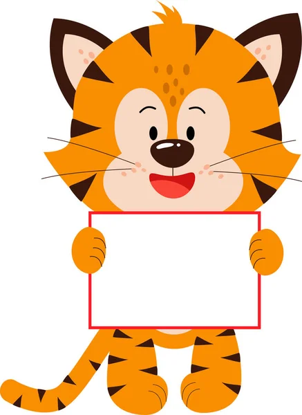 A cute little tiger cub is standing with a postcard. — Stock Vector