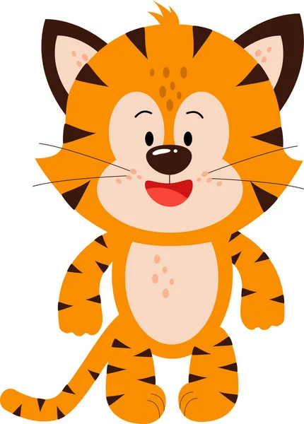 Cute little tiger cub stood with a big smile. — Stock Vector