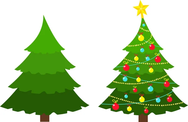Christmas trees on a white background. The spruce is green. — Stock Vector