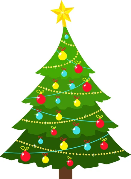 Árbol de Navidad con estrella de Navidad, globos y luces. — Archivo Imágenes Vectoriales