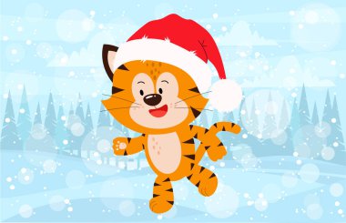 Kırmızı şapkalı şirin bir kaplan yavrusu.