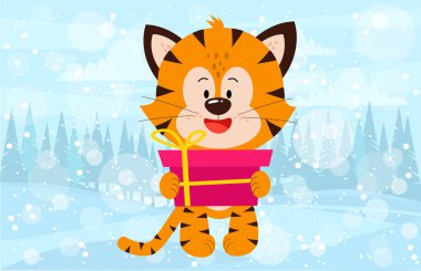 Bir Noel kartı. Yetenekli bir kaplan..