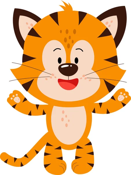A cheerful tiger cub waves its paws. — Stock Vector